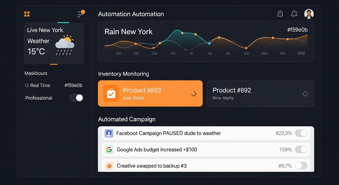 Real-Time Triggers Dashboard showing automated campaign optimization based on weather and inventory